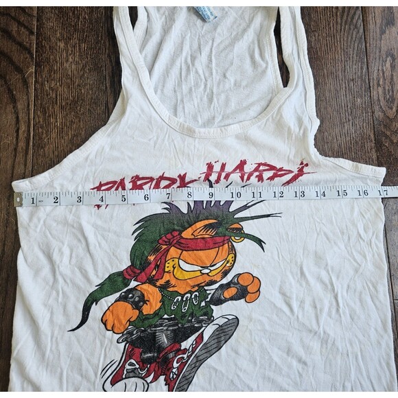 Vtg Punk Garfield Cancun Mexico Tank Top White 90's Punk Rock Party Hardy - Picture 9 of 15